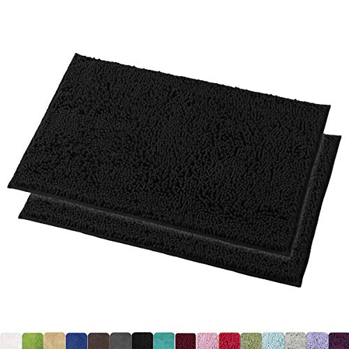 Mayshine 2 Pack Large Bathroom Rug Set | Soft Absorbent Chenille Microfiber Bath Mat | Non Slip Pvc Backing, Machine Washable Shower Rug | No More Cold Or Wet Feet - Fluffy Carpet, 20X32, Black #TOP1