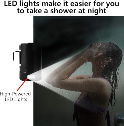 AZXJC Portable Outdoor Shower, Camp shower with 3 LED Lights, 4400mAh Battery Powered Camping Shower Pump for Hiking/Outdoor, Travel, Beach, Pet, Flowering, Waterproof &USB Rechargeable 2 Flow Mode