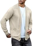 Arcciit Men's Shawl Collar Long Sleeve Cardigan Knit Open Front with Pockets Khaki