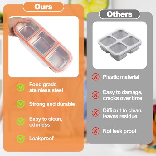 Image of Stainless Steel Snack Containers with Lids, 3 Compartment Leakproof Reusable Snack Box for Nuts, Fruits- Divided Grab & Go Container for School, Office, Travel