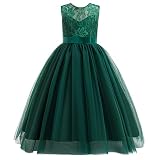 Glamulice Dark Green Flower Girls Dress Prom Wedding Bridesmaid Lace Dresses Elegant Birthday Pageant Party Gown Holiday Evening Formal Princess Dance Ball Gown Christmas Green Emerald Photo Shoot 6