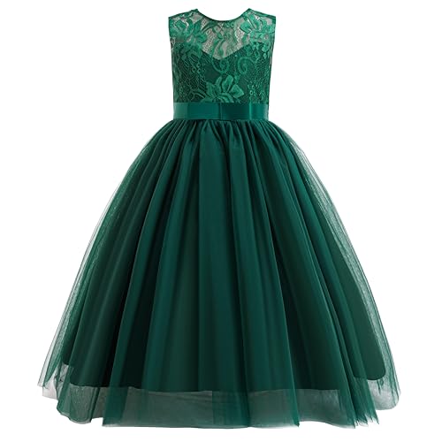 Glamulice Dark Green Flower Girl Dress Prom Wedding Bridesmaid Lace Dresses Elegant Birthday Pageant Party Gown Event Holiday Evening Formal Princess Dance Ball Gown Christmas Green Emerald Ceremony 8