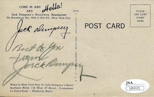 Jack Dempsey Autographed Post Card (JSA) - Boxing Cut Signatures