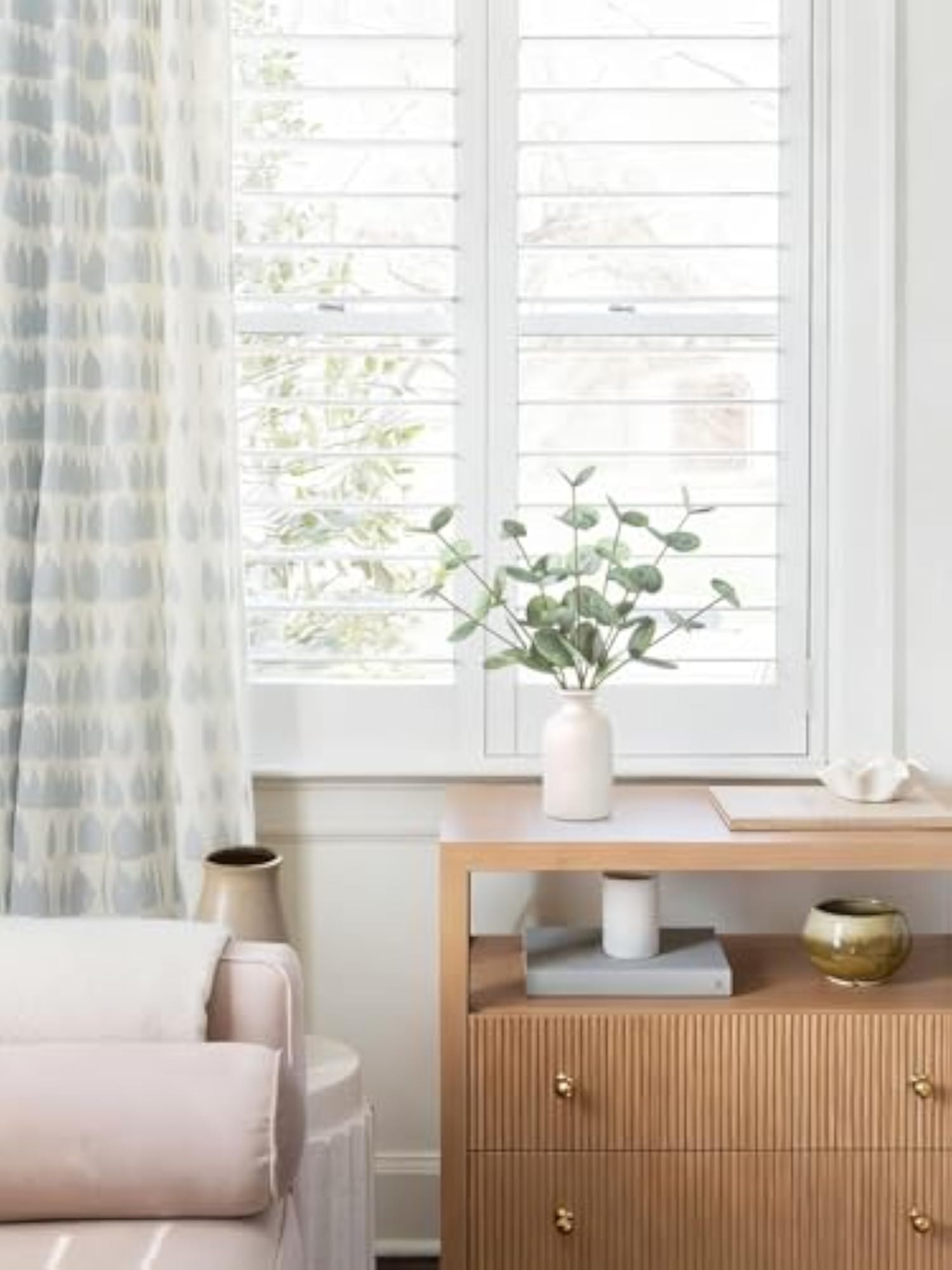 Artificial Eucalyptus Stems in Ceramic Vase for Decor