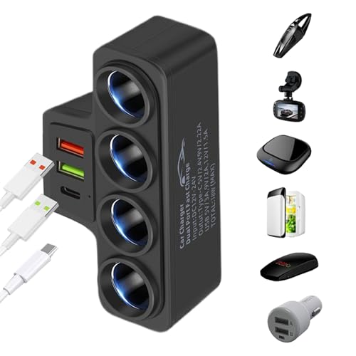 Adaptador de cargador de coche – 12 V, 24 V, 120 W, cargador USB para encendedor de coche, inversor de coche multifunción, adaptador de cargador automotriz con 3 puertos USB para viaje por carretera