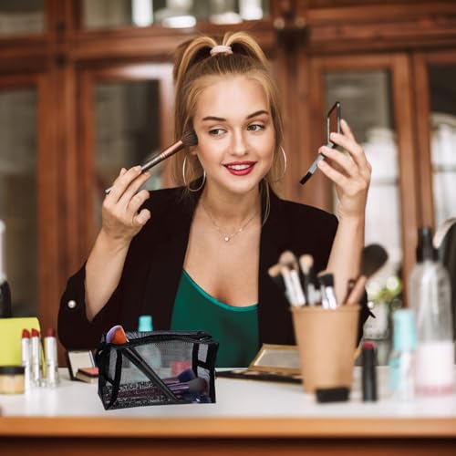 12 Pieces Mesh Makeup Bag Portable Mesh Cosmetic Bag Black Zipper Pouch Breathable Travel Toiletry Bag for Home Offices Travel Accessories Organizer 6