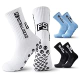 NAHGDU 3 Paia Calze Tagliate Da Calcio, 35-38, Antiscivolo, Bianco, Nero, Azzurro, Per Bambini E Sport