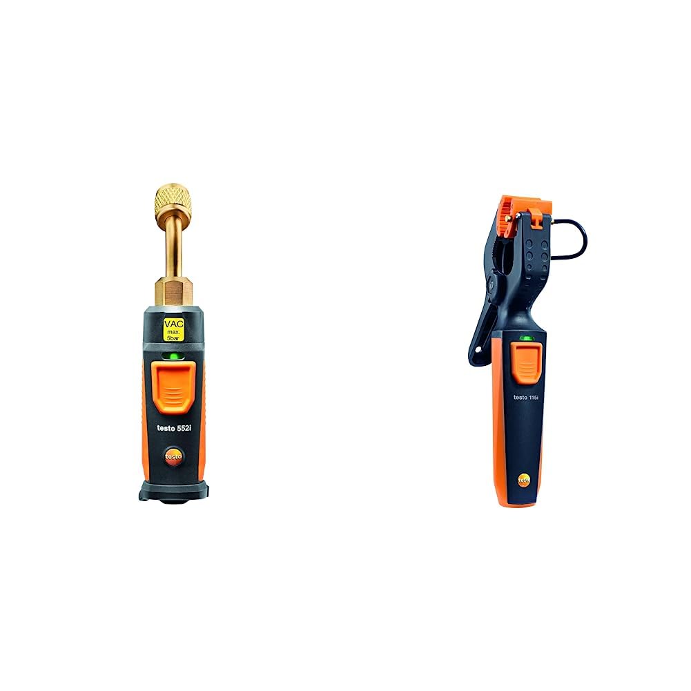 Testo 552i App-Controlled Wireless Vacuum Probe I for HVAC Systems – with Bluetooth & 115i Temperature Probe – Pipe Clamp Thermometer for Heating and Cooling Systems