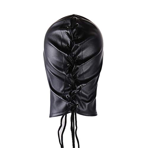 MYNCBD Soft Leather Head Mask Lacing Hood Cosplay Head Hood Outdoor Riding Windproof Punk Headgear