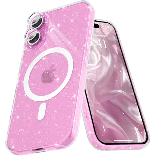 Micoden for iPhone 16 Case [Compatible with Magsafe] Magnetic Phone Case Glitter Bling Sparkle Women Girl Shockproof with Camera Protector,Clear