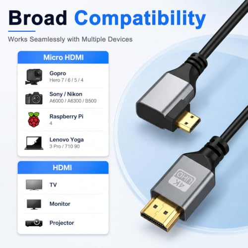 Image of Verilux Right Angle Mini HDMI to HDMI Cable, 4K 60Hz, 90 Degree Plug