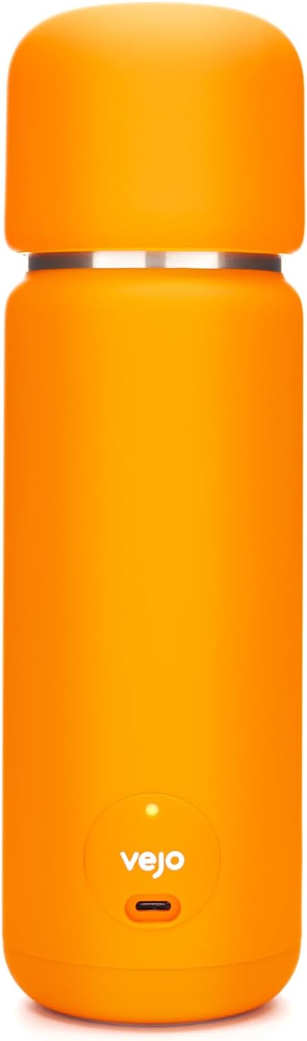 VEJO 12oz Electric Protein Shaker Bottle – USB Rechargeable Powder Mixer for Protein Shakes, Pre-Workout, Creatine | No Clumps, No Ball | 6-Blade Blending | BPA-Free | Gym Bag Travel Size | Orange