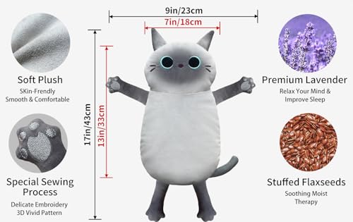 Image of Microwave Heating Pad for Cramps Pain Relief, 17 * 9'' Moist Microwavable Stuffed Animal Period Menstrual Heating Pads for Cramps, Back, Neck Shoulder and Knee- Siamese Cat