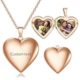 Personalised Locket Necklace with Picture Inside - Custom Photo Heart Locket Necklace with Engraved Text, Personalised Jewellery Gifts for Women and Girls (Rose Gold)