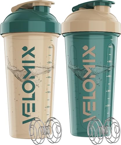 VELOMIX -2 PACK- 828ml Eiweiß Shaker - Auslaufsicher Shaker Proteinshake mit 2x Kugel, Drehverschluss & Mess-Skala | Protein Shaker Bpa Frei | Spülmaschinengeeignet