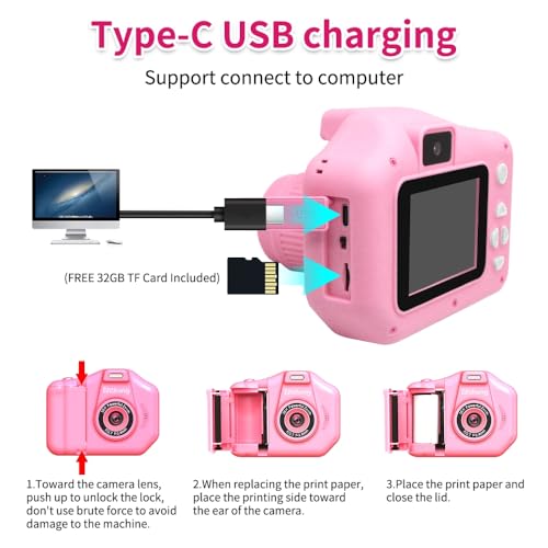 Câmera Instantânea Infantil - Impressão das Fotos em HD, Vídeos em 1080p