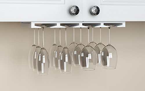 Rustic State Eze 4 Sectional Adjustable Under Cabinet Mount Wood Stemware Rack Hanging Shelf Glassware Holder Bar Organizer With Up To 12 Wine Glass Storage 10 Inch Deep White #TOP2