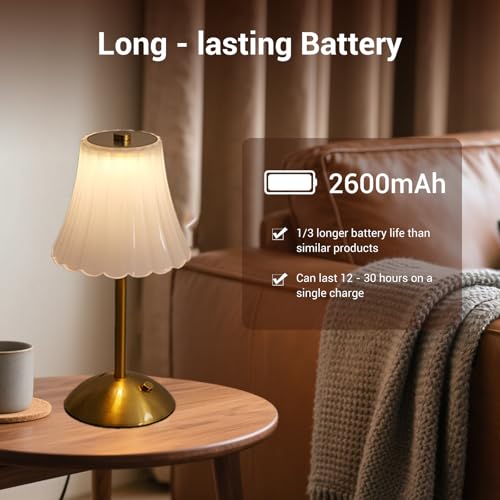 Cordless Table Lamps for Home,Table,Dining Room, Gold Rechargeable Lamps, USB Charge 12'' Tall LED Brass Portable Outdoor Indoor Table Lamp with Built-in Dimmer (Clear) - Image 5