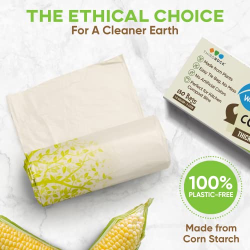 Third Rock 100% Compostable Trash Bags, 1.6 Gallon, 130 Count - 0.98 Mil Thick, Leak Proof, Easy Tie Kitchen Compost Bags Small, Biodegradable Trash Bags, Compostable Bags Astm D6400 Us Bpi Certified #TOP7