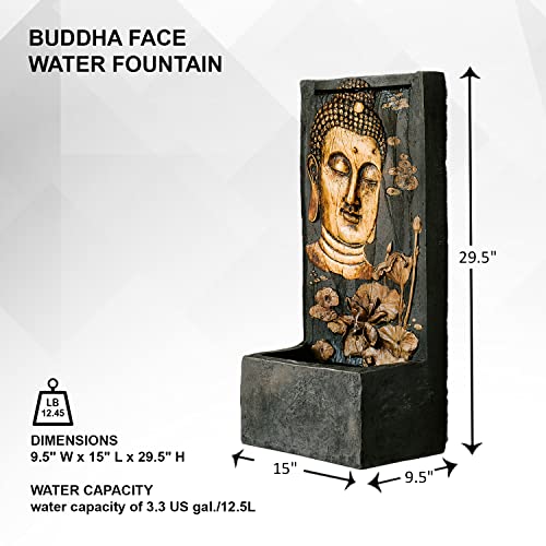 Xbrand Polystone Indoor Outdoor Relaxing Zen Buddha Face Wall Water Fountain With Pump And Splash Guard, Wall-Mounted Fountains, Home Garden Patio Backyard Decor, Bronze And Natural Stone Finish #TOP7