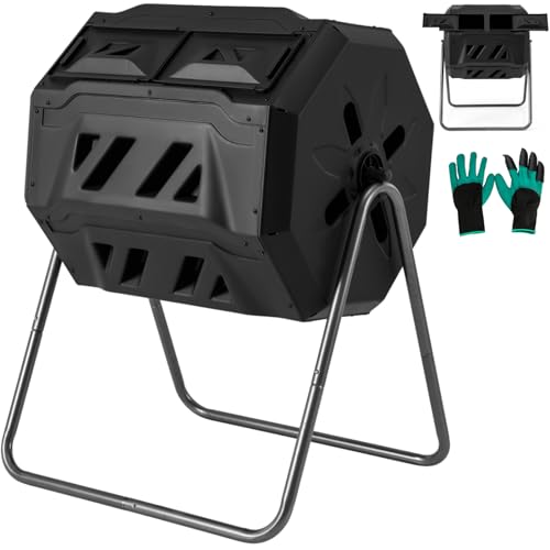 GiantexUK 160L Garden Tumbling Composter, Dual Chamber Compost Tumbler Bin with 2 Sliding Doors, Rotating Waste Bin Composting Tumbler (160L, Black)