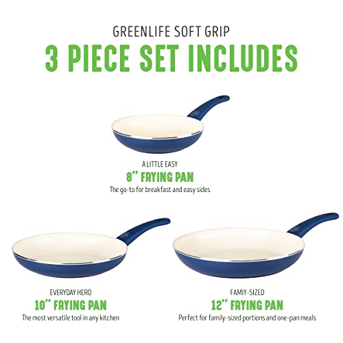 Greenlife Soft Grip Healthy Ceramic Nonstick, 8" 10" And 12" Frying Pan Skillet Set, Pfas-Free, Dishwasher Safe, Blue #TOP4