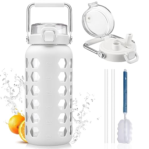 Image of MUKOKO 64oz Glass Water Bottle with Straw and Lid, White