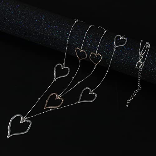 Gexoomgo Layered Long Necklaces For Women Sliver Plated Handmade Fashion Jewelry Necklace Snake Chain Strand Multi-Layer Heart Shaped Statement Necklace Sweater Rose-Gold Chain With Gifts Box Jewelry #TOP1