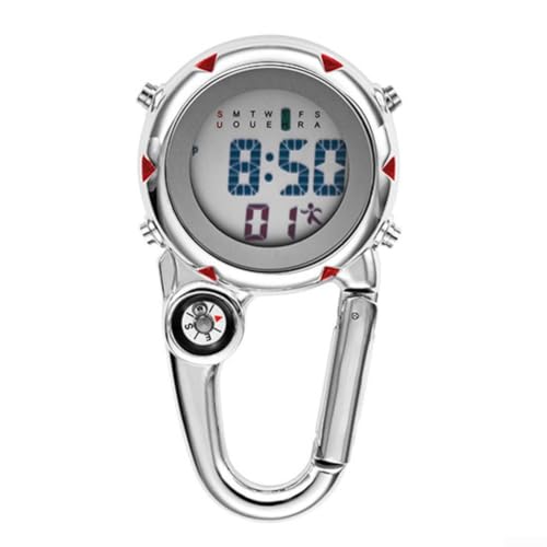 Image of Outdoor Watch with Carabiner Hook and for compass - Waterproof Quartz Field Watch for Hiking Camping Hunting - Luminous Hands Alarm Date Display Unisex Sport Watch 40mm(Red)