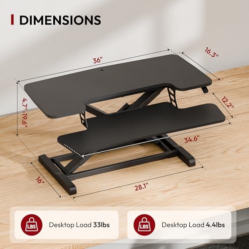 SANODESK 36" Spring-Lift Standing Desk Converter with Dual-Monitor Keyboard Tray — view 2
