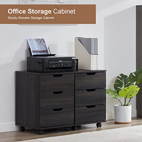 3 Drawer File Cabinet Drawers Chest, Wood Storage Cabinet With Wheels, Drawer Mobile File Cabinet Rolling File Pedestal Small Filing Cabinets For Home Office Bedroom Makeup Dresser By Soohow Walnut #TOP2