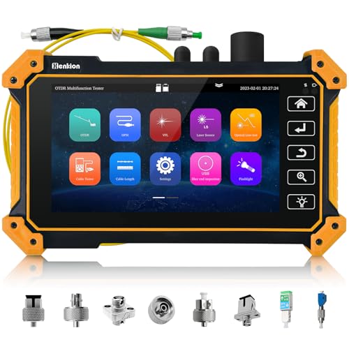 Henkion OTDR Fiber Optic Tester 1610nm 26dB Live Fiber Test Auto OTDR/Parameter Setting,OPM,LS,OLS,VFL, Event Map,Cable Tester,Network Tools,8 Style of Fiber Adapters File Setting/Report (RSO-51)