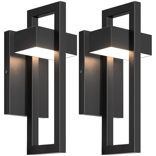 BesLowe 2-Pack Modern Outdoor Wall Lights, 3000K Black LED Exterior Sconce