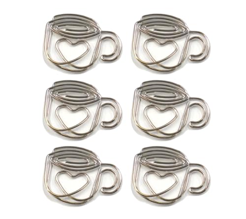 【 ハート コーヒーカップ ゼムクリップ 】シルバー 6個入り ペーパークリップ 文房具 事務用品 メッセージカード ラテアート ココア 秋冬 クリスマス 勉強 オフィス バインダー おしゃれ カフェ 資料 ブックマーク 読書 デスクアイテム ラッピング