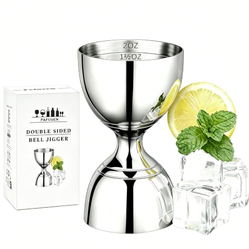 Professional Bartender Jigger - Premium Cocktail Bell Jiggers - 1oz & 2oz Double-Sided Stainless Steel Measuring Cup with Etched Inside Markings, Easy Read Ounce Lines for Home Bar & Cocktail Making