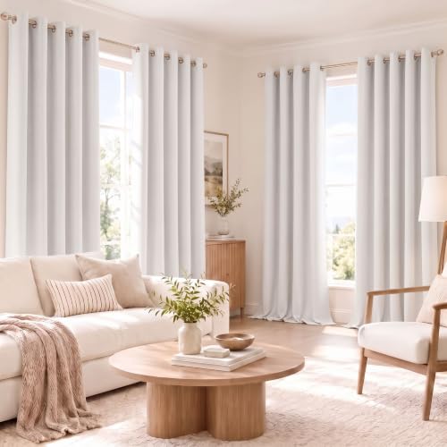 Cream Faux Linen Blackout Curtains, 4 Panels