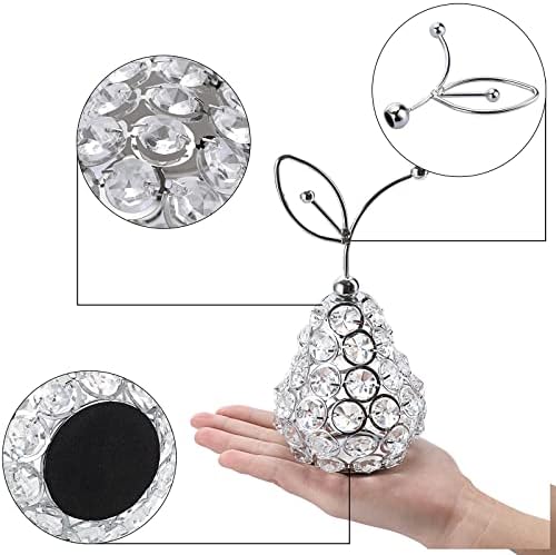 Tolida Sparkly Crystal Pear Fruit Ornament Artificial Fruit Sculpture Figurine Centerpiece Decor for Home Dining Table, Wedding/ Birthday Party (Pear, Silver)