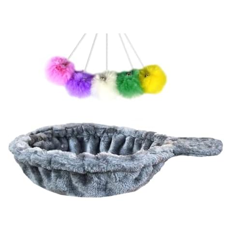 SHENGOCASE 14.6" Grey Nest Basket Lounger Hammock Bed for Cat Tree Cat Tower Replacement, 5-Pack Hanging Mouse Mice Toy with Elastic Strings, Cat Tree Accessories Hammock Attachment (Large Grey) Cover