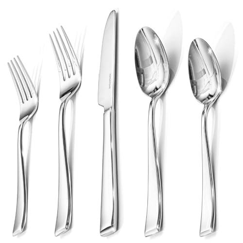 KINGSTONE Mirror Polish Silverware Set for 4, 20-Piece 18/10 Stainless Steel Flatware Set, Dishwasher Safe Cutlery Set for Wedding, Home, Restaurant, Knives Spoons and Forks Set