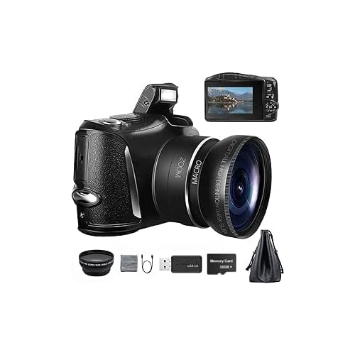 Digital Camera 4K Ultra HD 48MP Camera Vlogging Camera with Wide Angle Lens Digital Zoom 16 x, 3.0 Inch Screen Compact Camera All-in-One Digital Cameras (LK)