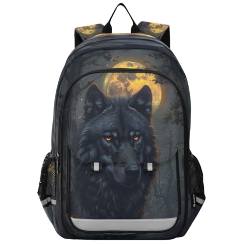 Sac à dos ordinateur loup lune pour lycée et loisirs décontractés B05