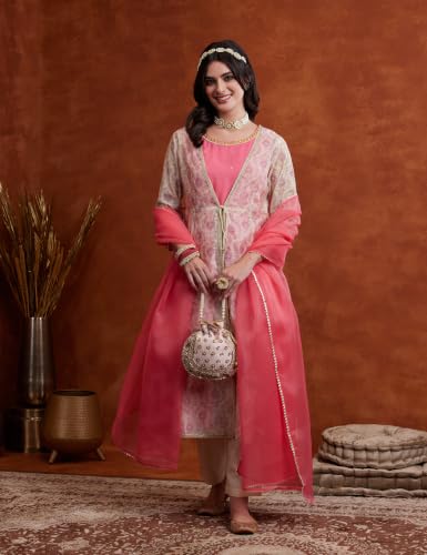 Image of Amazon Brand - Myx Women's Layered Kurta Set with Dupatta | Salwar Suit Set (Available in Plus Sizes)
