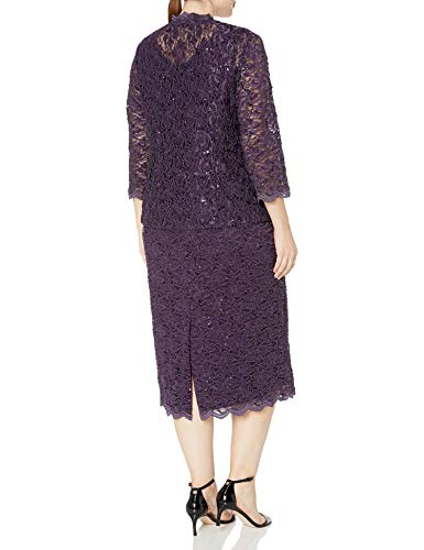 Alex Evenings Womens Plus Size Tea Length Lace And Jacket Special Occasion Dress, Eggplant, 22 Plus #TOP1