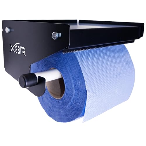 Heavy Duty Blue Roll Paper Towel Dispenser Holder With Storage Shelf Wall Mounted Bracket Black Steel
