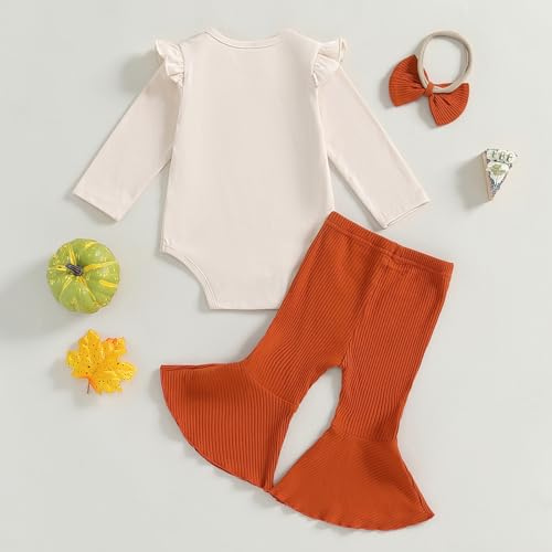 BemeyourBBs Newborn Baby Girl Clothes Ruffle Romper Bodysuit Top Flared Pants Set Baby Bell Bottom Outfit3