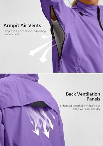 Bikewa Women's Cycling Rain Jackets Waterproof Windbreaker Lightweight Running Windproof Reflective Jacket Packable Hooded