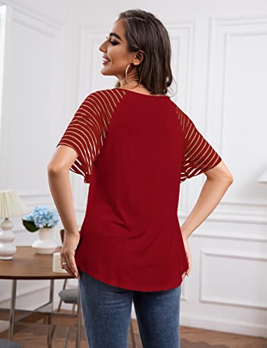 Ahlaray Women's Blouses Summer Raglan Shirts Tunic Tops Casual Bell Sleeve Tops For Women, Red, Large #TOP2