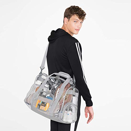Large Heavy Duty Clear Duffel Gym Sport Bag V2 Zipper Shoe Pocket Removable Shoulder Strap for Workout Fitness Security Check (Gray) - Thumbnail 7