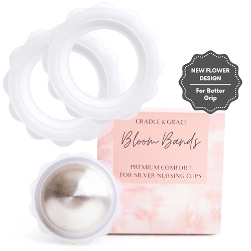 Image of Cradle & Grace Bloom Bands, Silicone Rings for Silver Nursing Cups, Flower Comfort Rings for Silver Nipple Covers, Breastfeeding Essentials for Nursing Nipple Shield, Regular