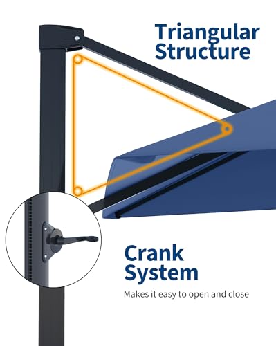 Large Cantilever Patio Umbrella, 10' X 10' Heavy Duty Aluminum Cantilever Offset Outdoor Umbrella with 360-Degree Rotation for Backyard, Deck, Pool, Navy Blue
